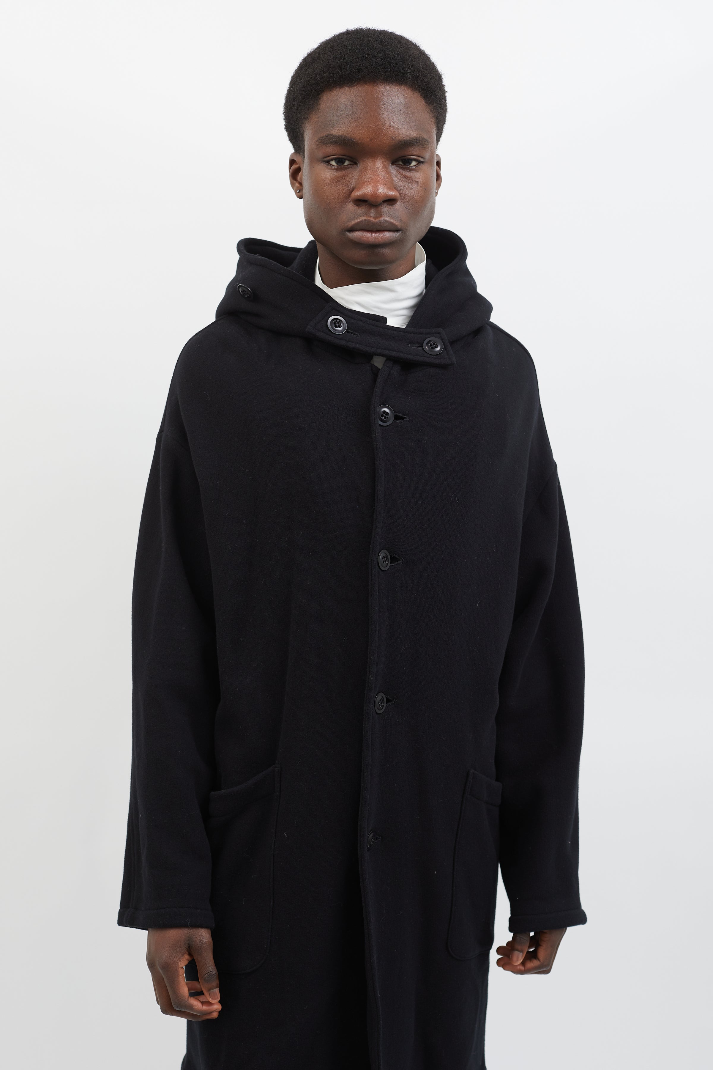 Yohji Yamamoto // Black Fleece Raised Hooded Coat – VSP Consignment