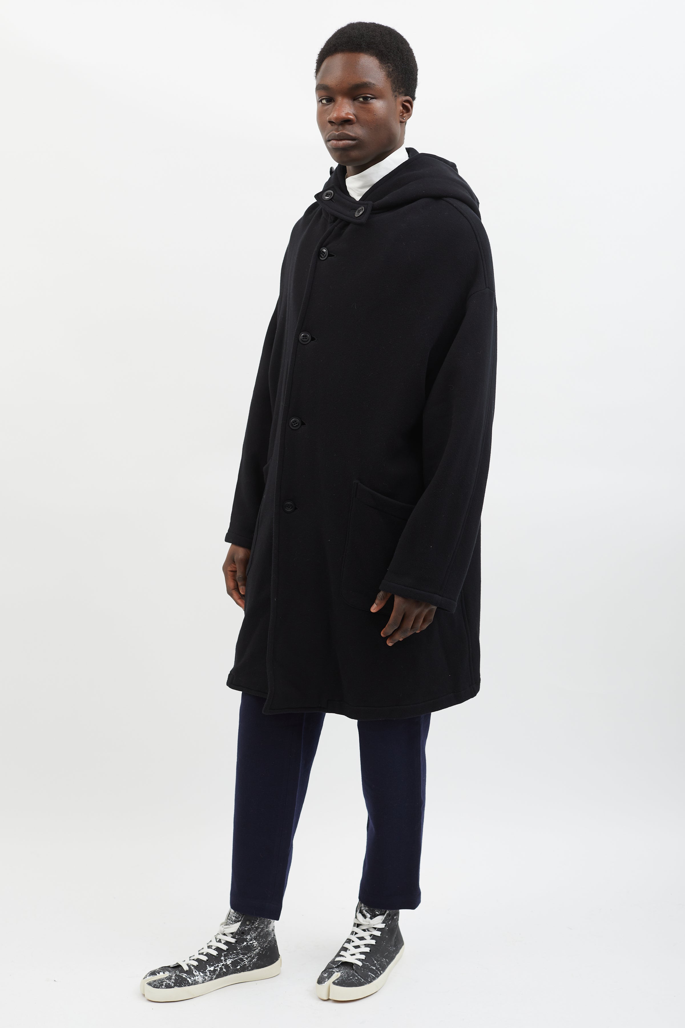 Yohji Yamamoto // Black Fleece Raised Hooded Coat – VSP Consignment