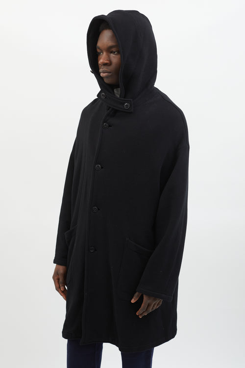 Yohji Yamamoto Black Fleece Raised Hooded Coat