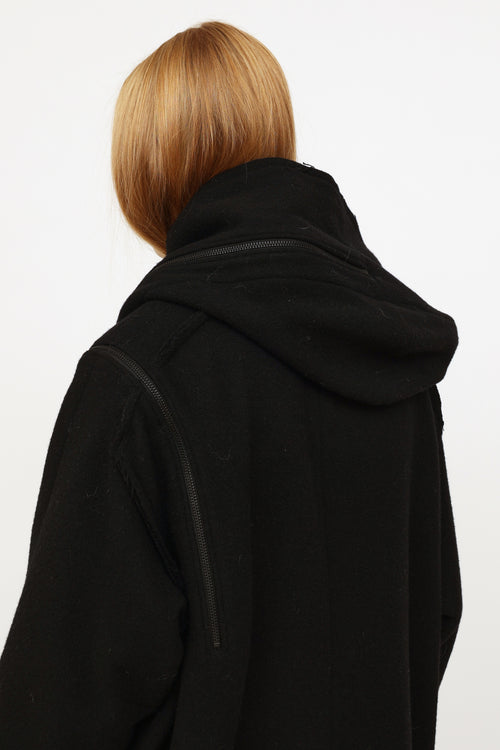 B Yohji Yamamoto Black Wool Convertible Coat