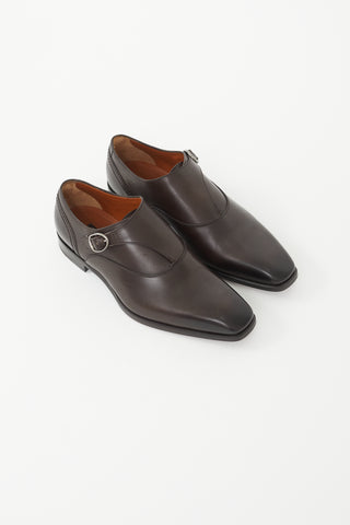 Zegna Brown Leather Monk Strap Oxford