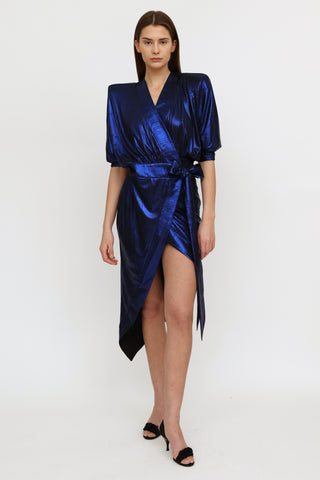 Zhivago Blue & Black Metallic Wrap Dress