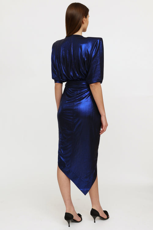 Zhivago Blue & Black Metallic Wrap Dress