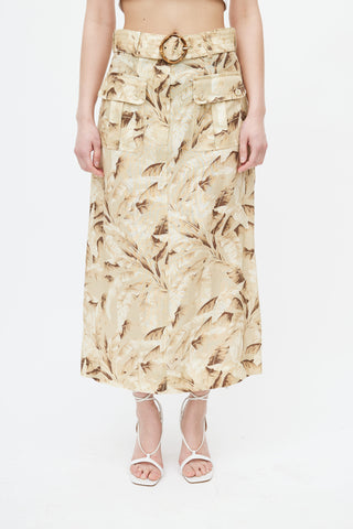 Zimmermann Beige & Yellow Floral Belted Skirt