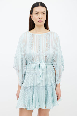 Zimmermann Blue Sheer Lace Belted Short Dress