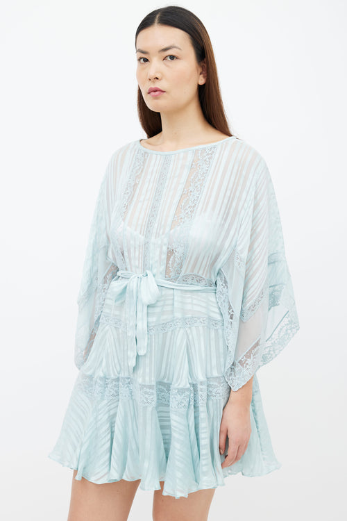 Zimmermann Blue Sheer Lace Belted Short Dress