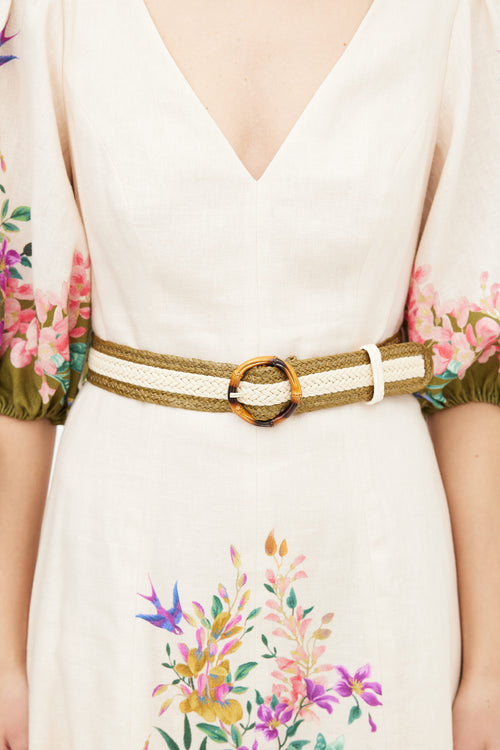 Zimmermann Cream & Multi Floral Print Belted Dress