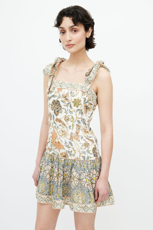 Zimmermann Cream & Multicolour Floral Knotted Dress