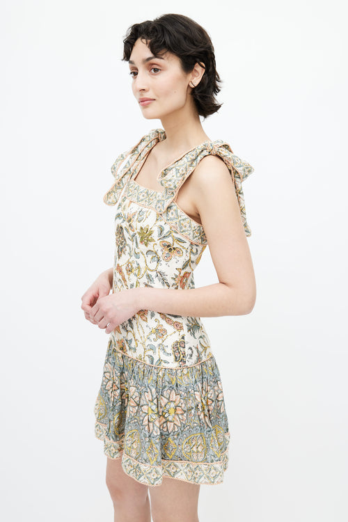 Zimmermann Cream & Multicolour Floral Knotted Dress