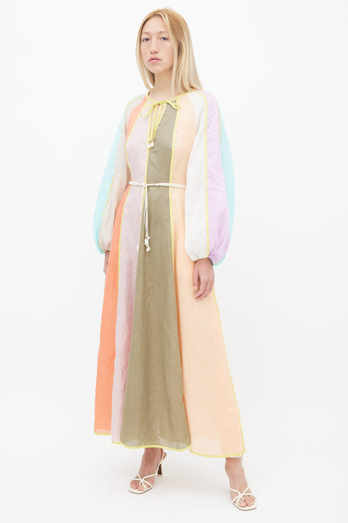 Zimmermann Multicolor Stripe Long Sleeve Belted Dress