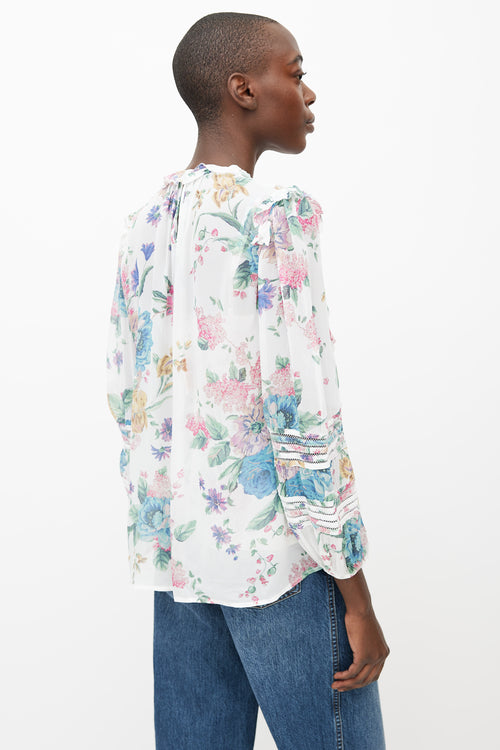 Zimmermann White & Multicolor Floral Printed Blouse