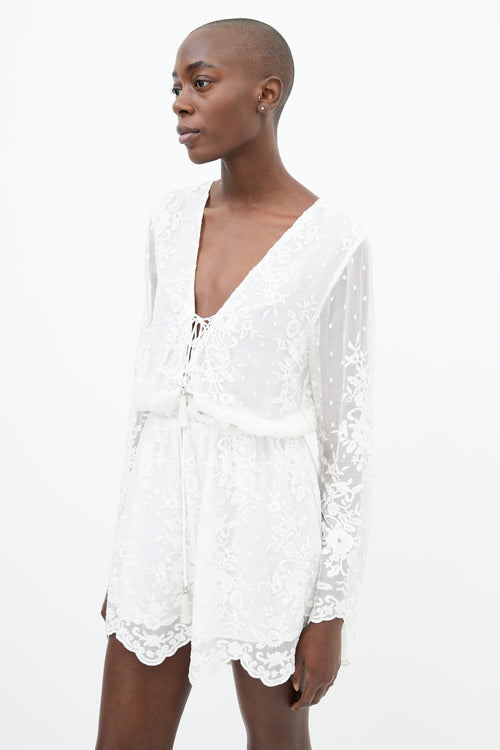 Zimmermann White Floral Lace Long Sleeve Romper