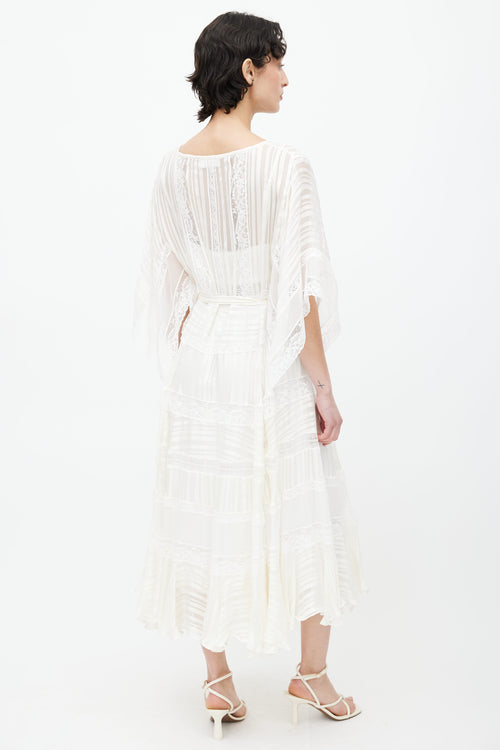 Zimmermann White Sheer Lace Belted Midi Dress