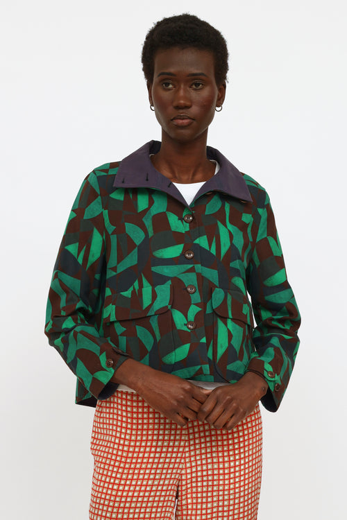 Akris Green Navy & Brown Cotton Button Blazer