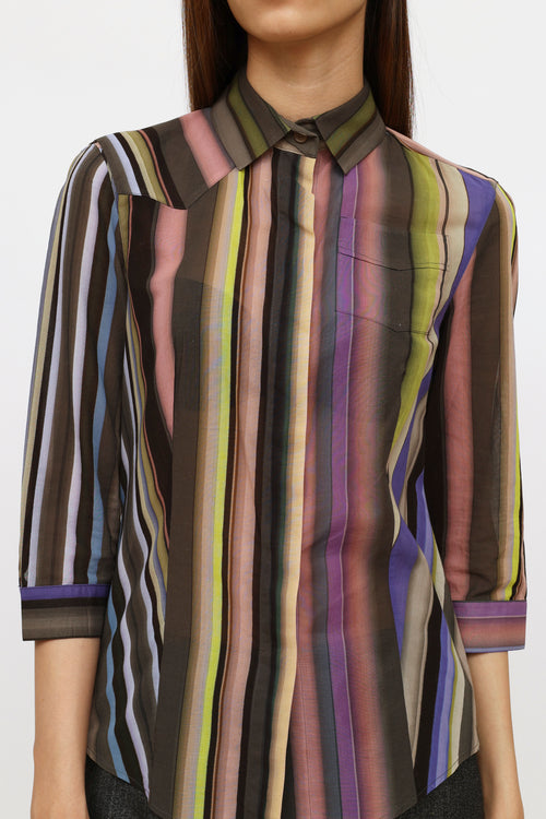 Akris Multi Stripe Button Up Shirt