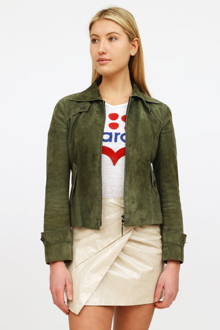 Akris Green Suede Zip-Up Jacket