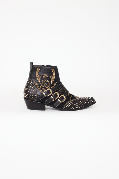 Anine Bing Black & Gold Studded Boots