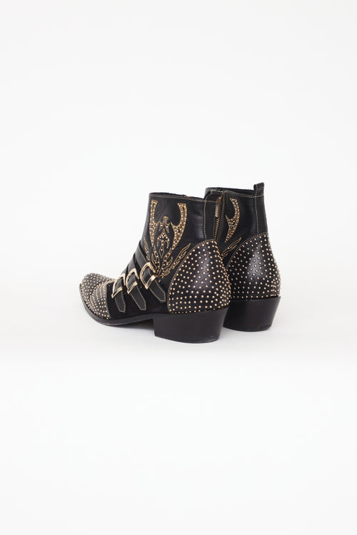 Anine Bing Black & Gold Studded Boots