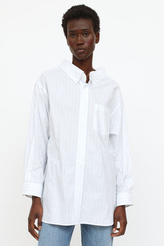 Balenciaga White & Blue Striped Oversized Shirt