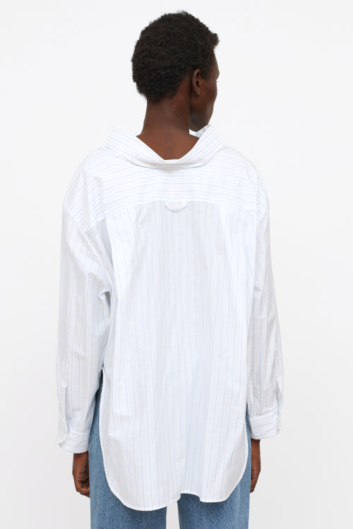 Balenciaga White & Blue Striped Oversized Shirt