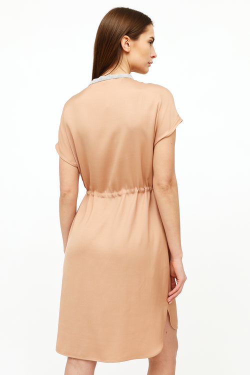  Pink Drawstring Short Sleeve Dress