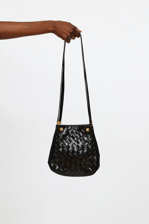 Bottega Veneta Black Patent Intrecciato Woven Bag