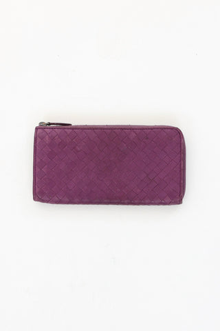 Bottega Veneta Purple Intrecciato Zip Wallet