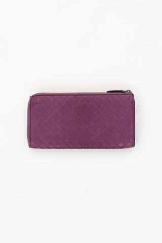 Bottega Veneta Purple Intrecciato Zip Wallet