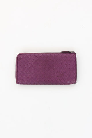 Bottega Veneta Purple Intrecciato Zip Wallet