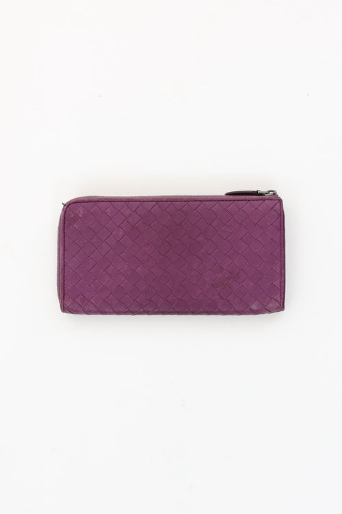 Bottega Veneta Purple Intrecciato Zip Wallet