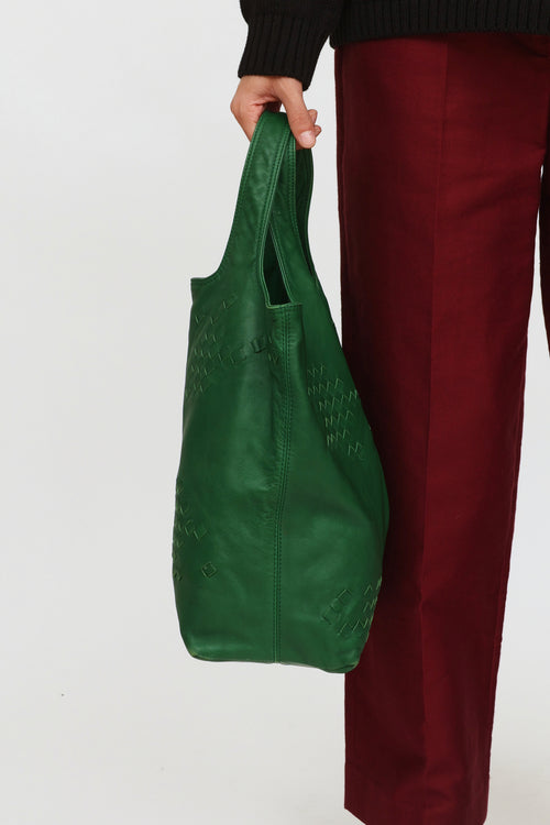 Bottega Veneta Green Leather Tote Bag