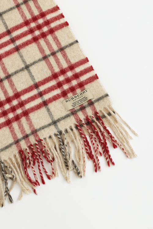 Burberry Beige & Red Check Cashmere Scarf
