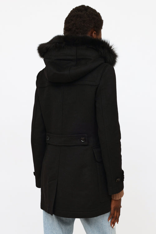 Burberry Black Fur Trim Toggle Coat