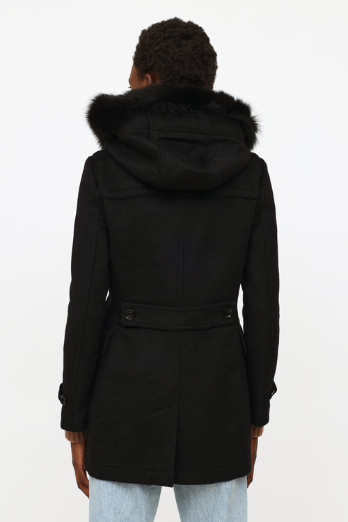 Burberry Black Fur Trim Toggle Coat