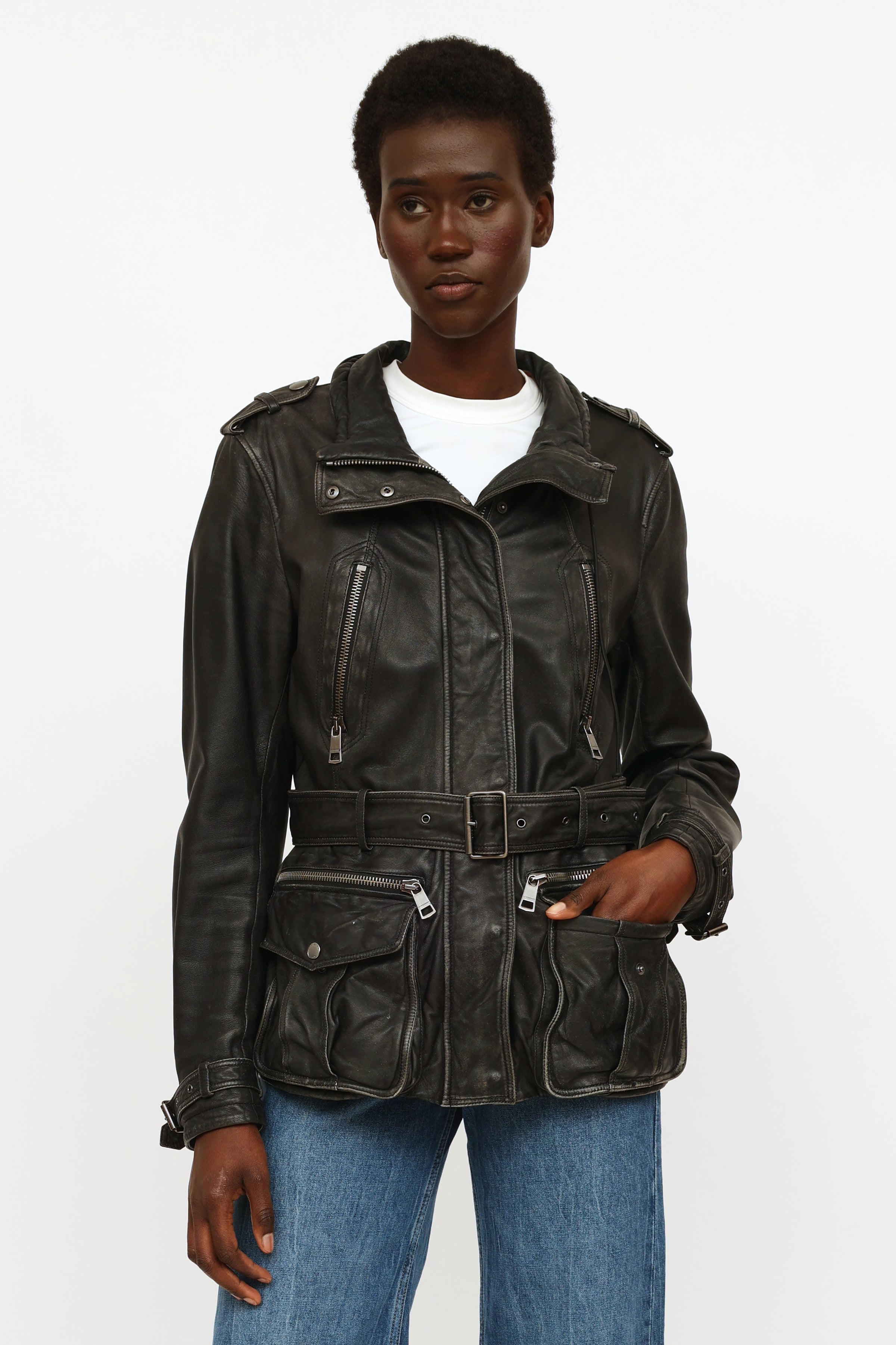 Burberry // Black Aged Leather Belted – VSP Consignment