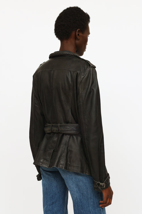 Burberry Brit Black Aged Leather Belted Jacket