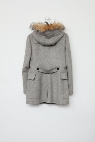 Burberry Grey Fur Trim Toggle Coat