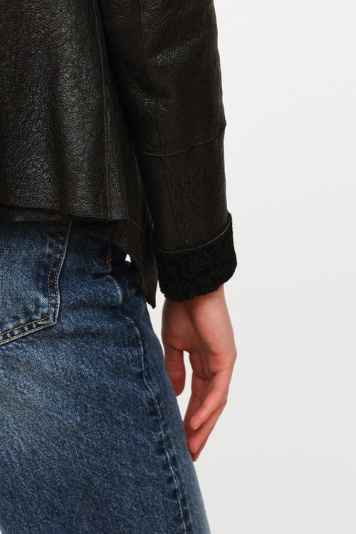 Celine Black Leather Zip Up Lined Jacket