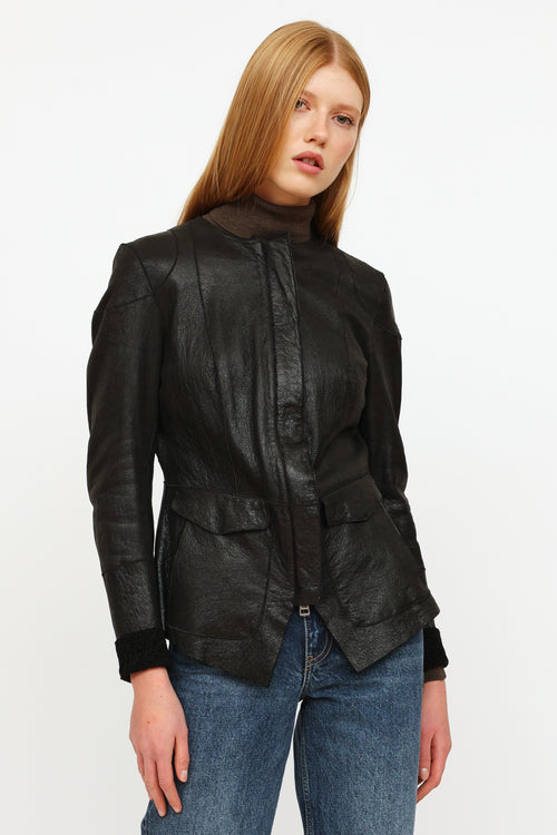 Celine Black Leather Zip Up Lined Jacket