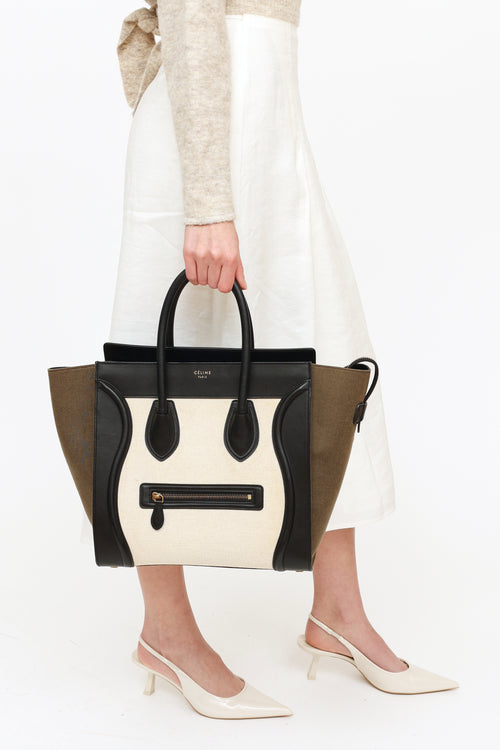 Celine Cream Olive & Black Luggage Tote Bag