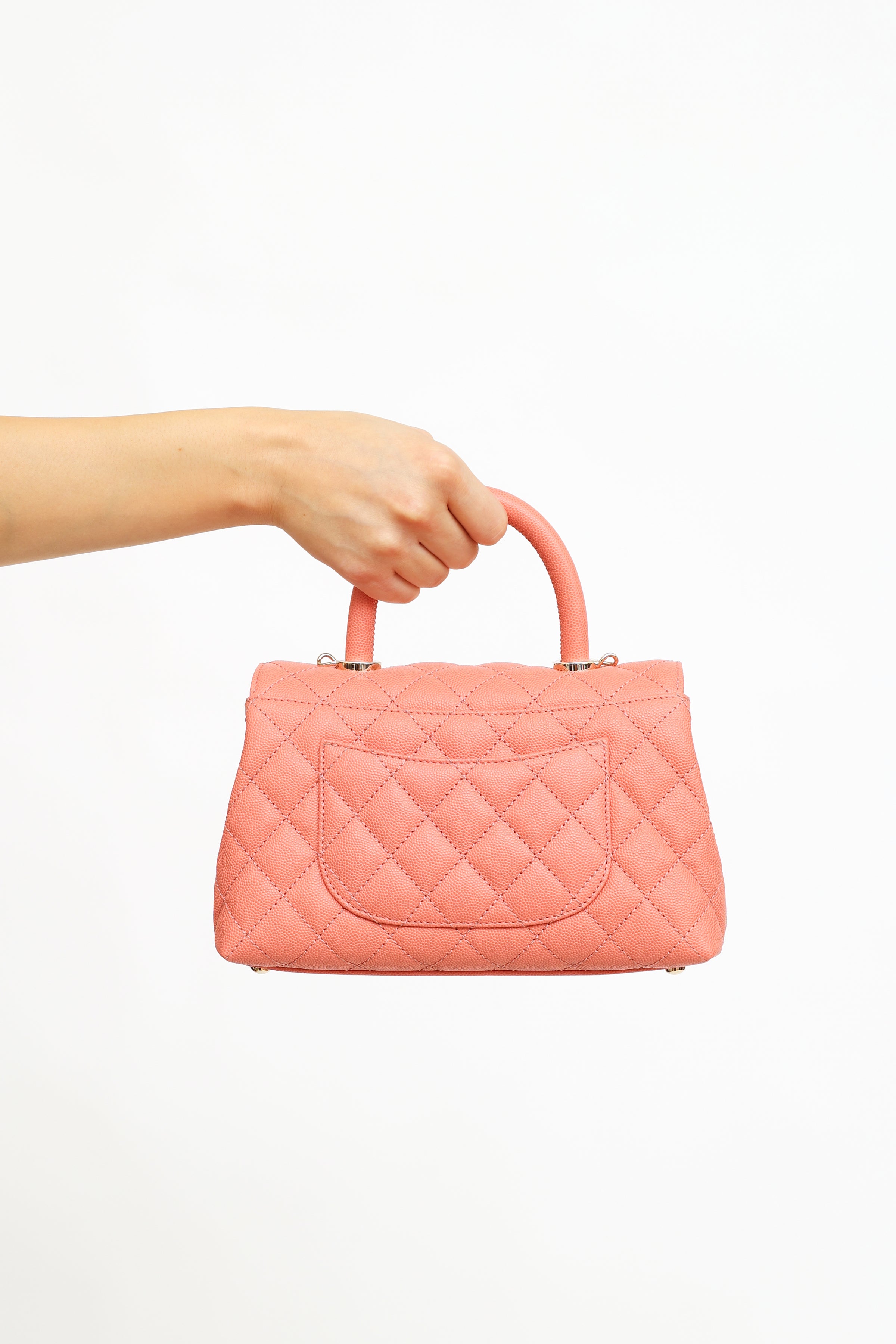 Chanel Classic Mini Rectangular 17C Pink Quilted Caviar with Edge stitching  and light gold hardware