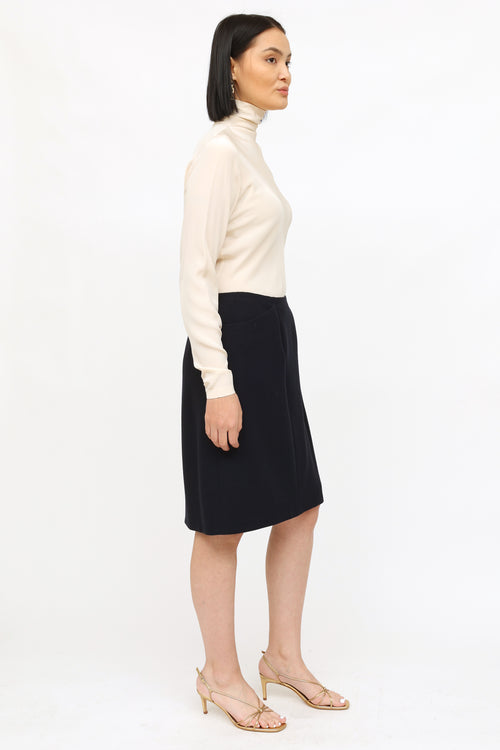 Chanel Navy Wool Pencil Skirt