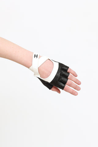 Chanel  Black & White Leather Driving Glove