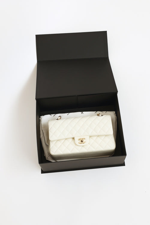 Chanel 2018 White Caviar Medium Double Flap Bag