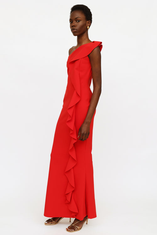 Chiara Boni Red One-Shoulder Gown