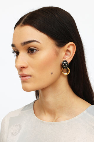Ciner Vintage Black & Gold Drop Clip-On Earrings