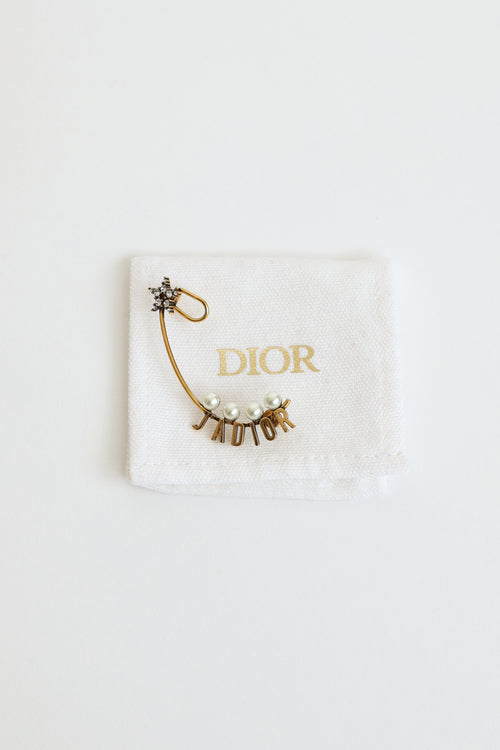 Dior Gold Tone J'Adior Crystal Pearl Ear Cuff
