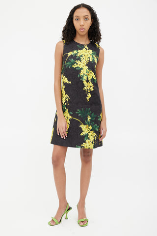 Dolce & Gabbana Black & Yellow Floral Shift Dress