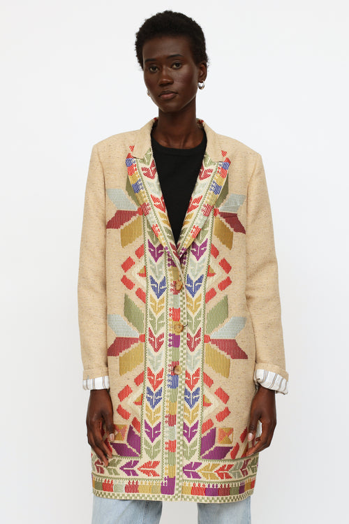 Etro Beige Embroidered Pattern Coat