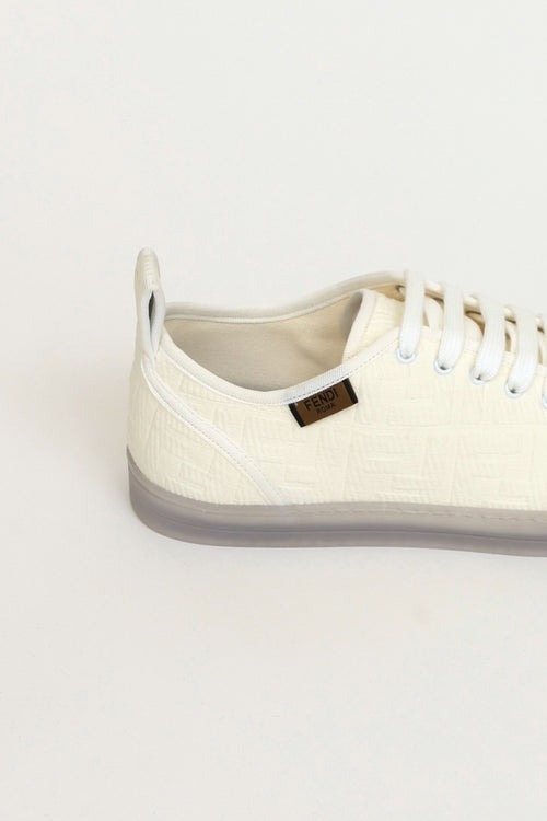 Fendi White Canvas FF Promenade Embellished Sneakers